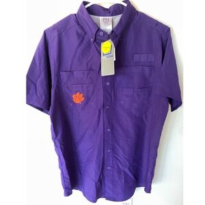 Clemson Tigers ProEdge Short Sleeve Fishing Shirt Men's Size Small Purple Orange